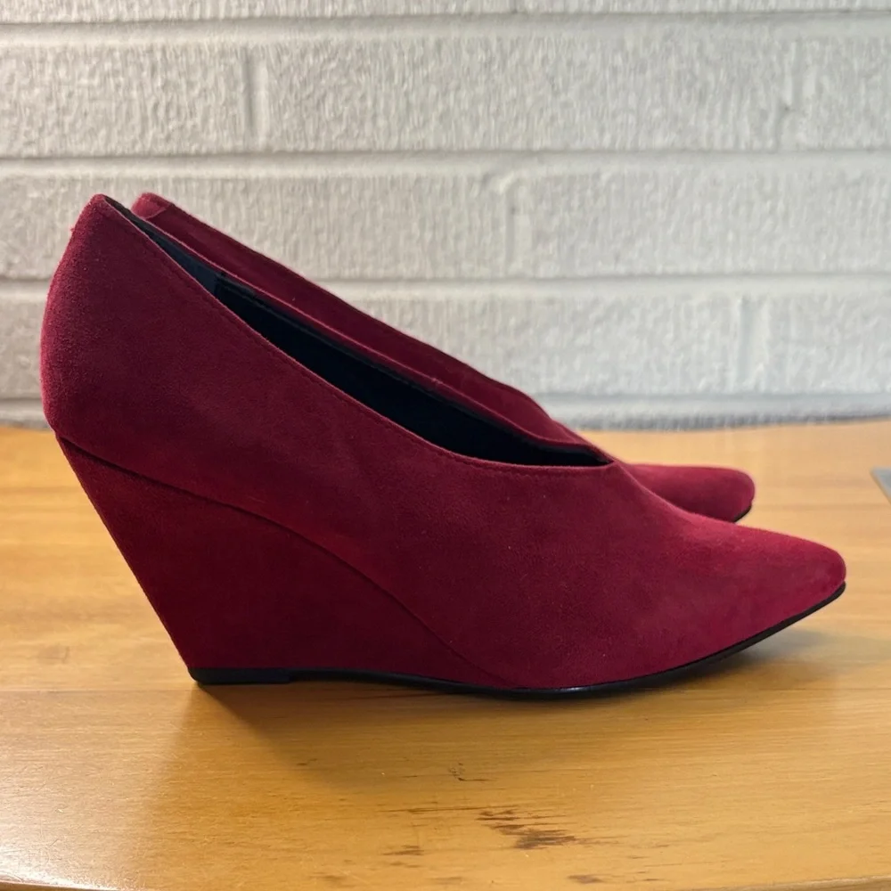 Pied Juste x Anthropologie Burgundy Dark Red Suede Wedge Heels EU Size 37